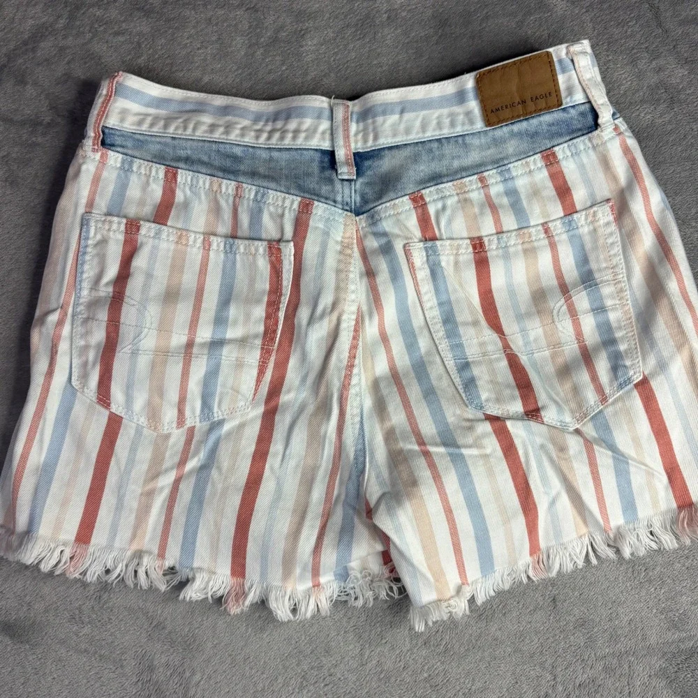 American Eagle Denim Shorts Women Jean flag Striped Patch Pocket Frayed Hem 28
